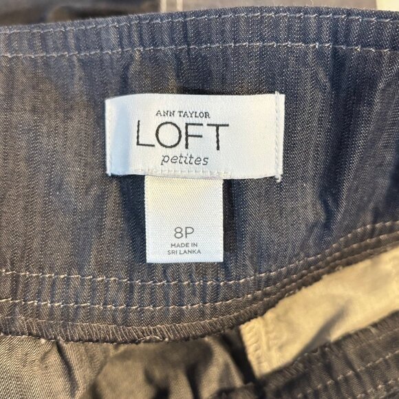 Ann Taylor Loft Petite Chambray A-Line Skirt 8P Paperbag Waist Tie & Pockets - Picture 3 of 6